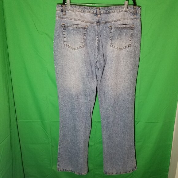 DG2 Size 16 Blue Embellished Beads Sequins Gems Embroidered Floral Jeans - Picture 2 of 9